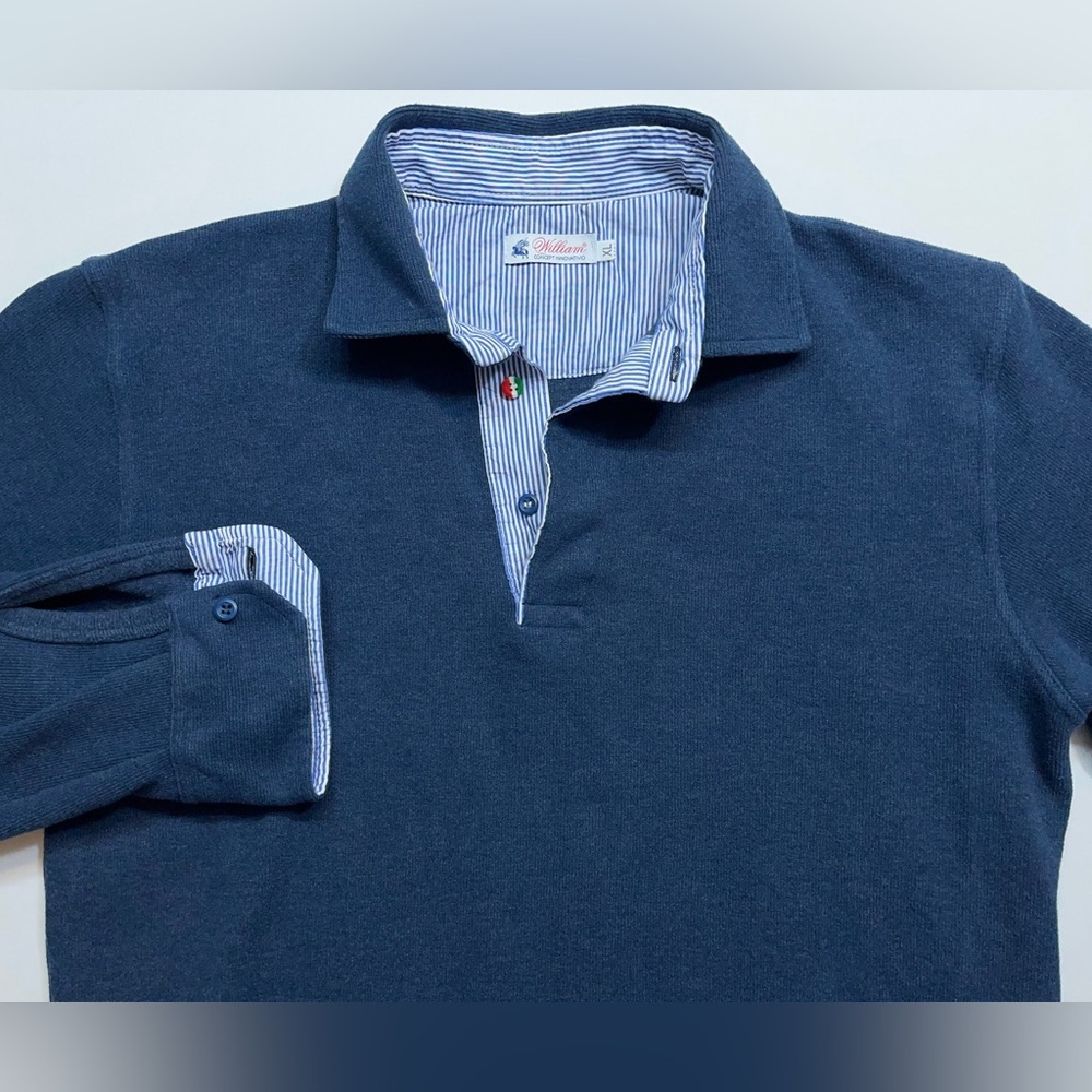 William Pullover Sweater Mens XL Blue Cotton Button Cuffs Golf Made In Italy